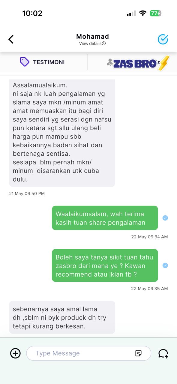 Testimoni WhatsApp Mohamad